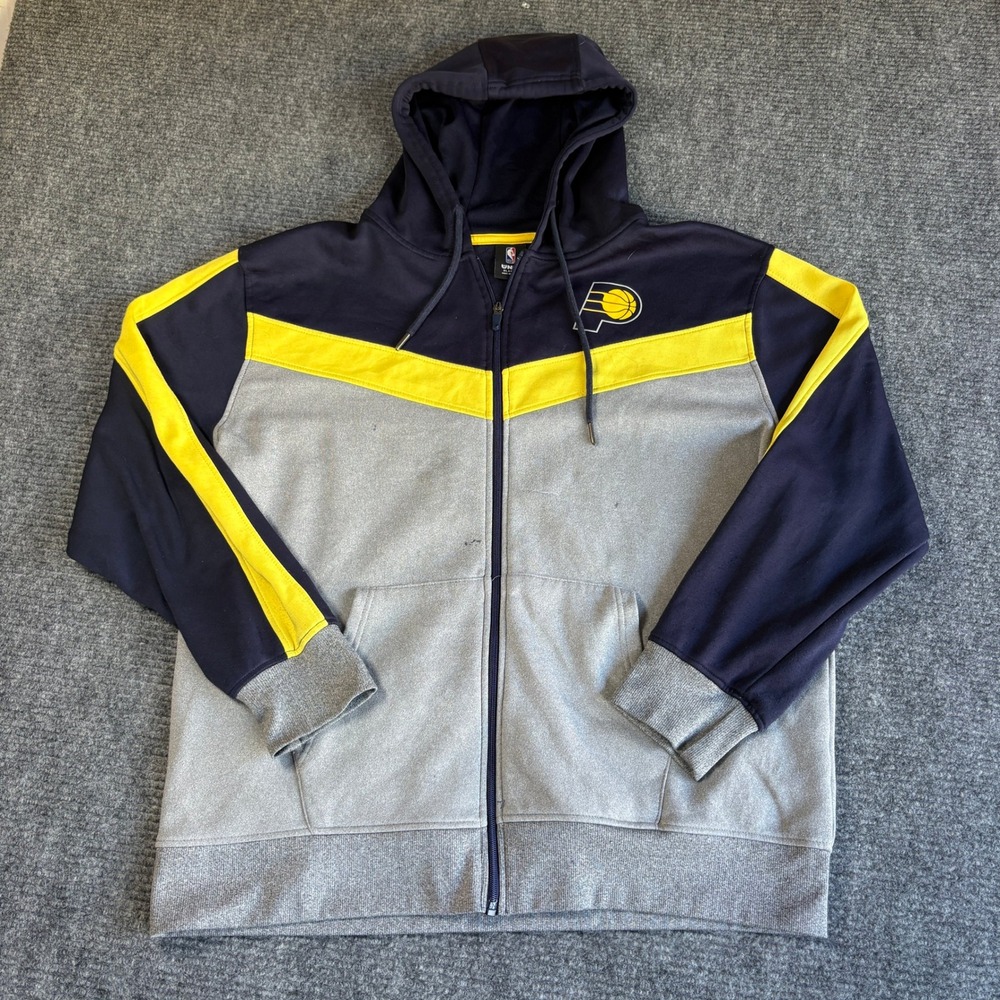 NBA UNK Indiana Pacers Full Zip Hoodie XL Navy Blue Gray Yellow Colorblock Logo